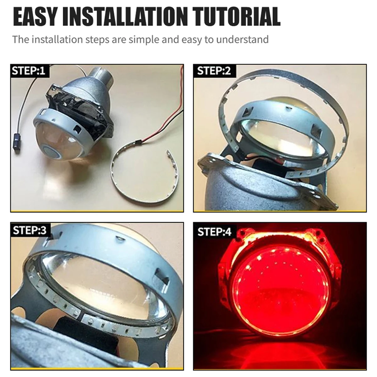 360° RGB LED Devil Eyes for 2.5 3.0 Inch Projector Headlights APP Control Flexible Car Headlight Demon Eye DRL Retrofit Light