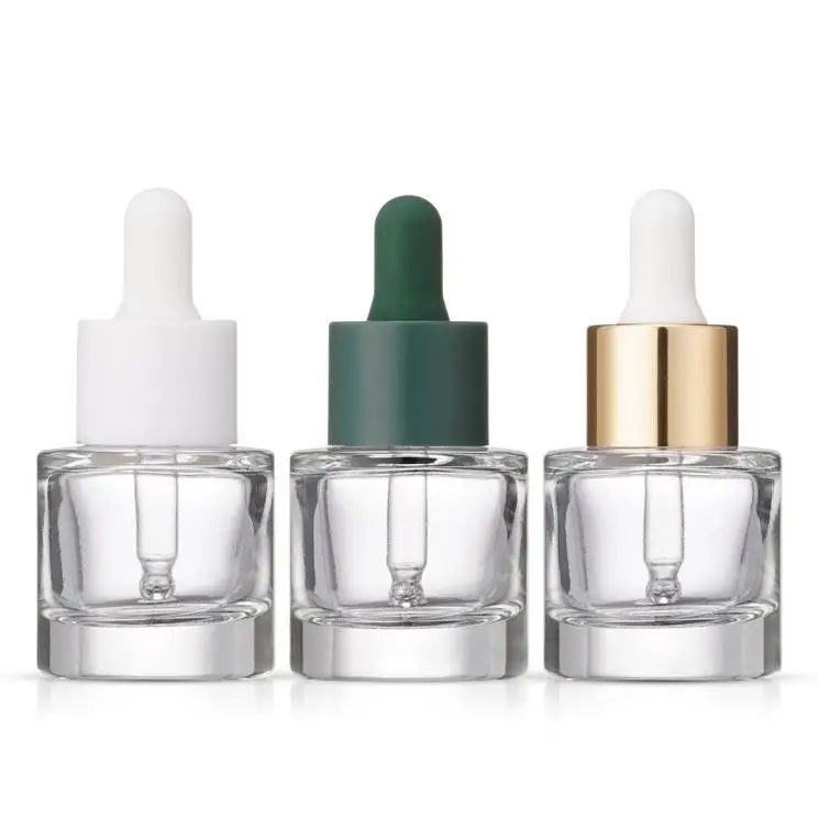 15ml Round Clear Glass Serum Dropper Bottle with white gold silver cap for serum perfume ni424