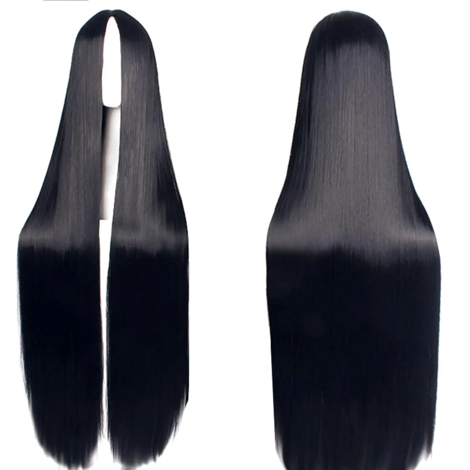 

Длинные черные парики для женщин, 40 дюймов/100 см, с центральным пробором, синтетические, натуральные, термостойкие, для косплея, вечеринок и повседневного использования