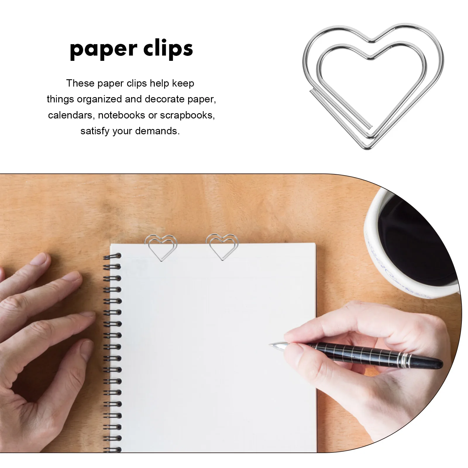 

100pcs Paper Shaped Paper Heart Shaped Paperclips Clips Metal Love Card Clips Decorative Novelty Office School Supplies Silver