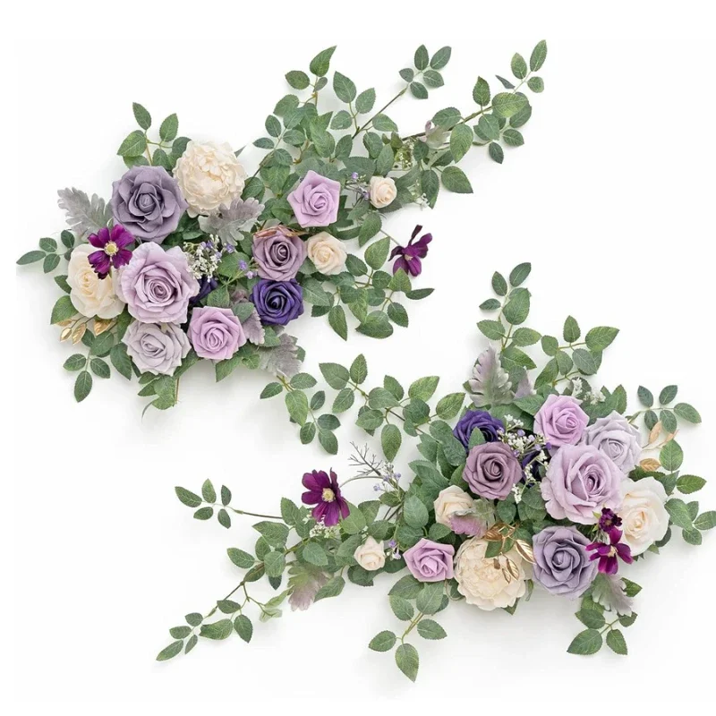 60CM Purple Artificial Rose Wedding Chair Back Flower Stage Aisle Flower Two-piece Set Wedding Home Table Flower Decoration