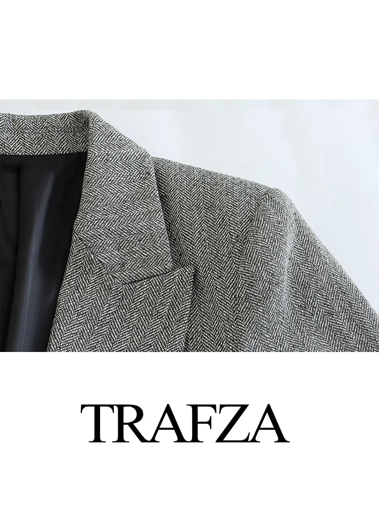 Trafza elegante feminino manga longa bolso botões design textura blazer + cintura elástica bolsos laterais calças de perna larga conjunto de 2 peças