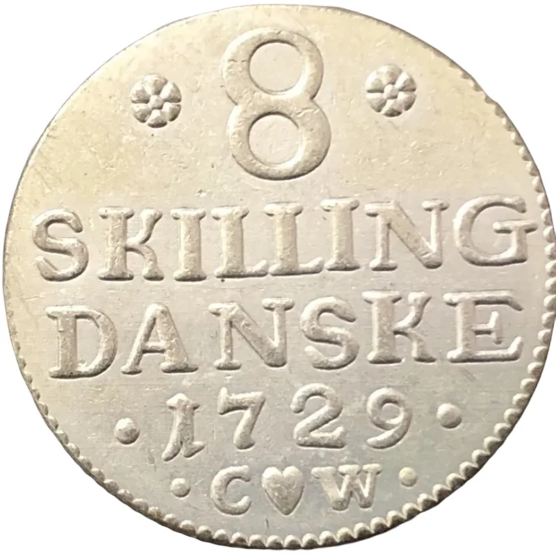 1729 Denmark 8 Skilling Dansk-Frederik IV  Silver Plated Copy Coin