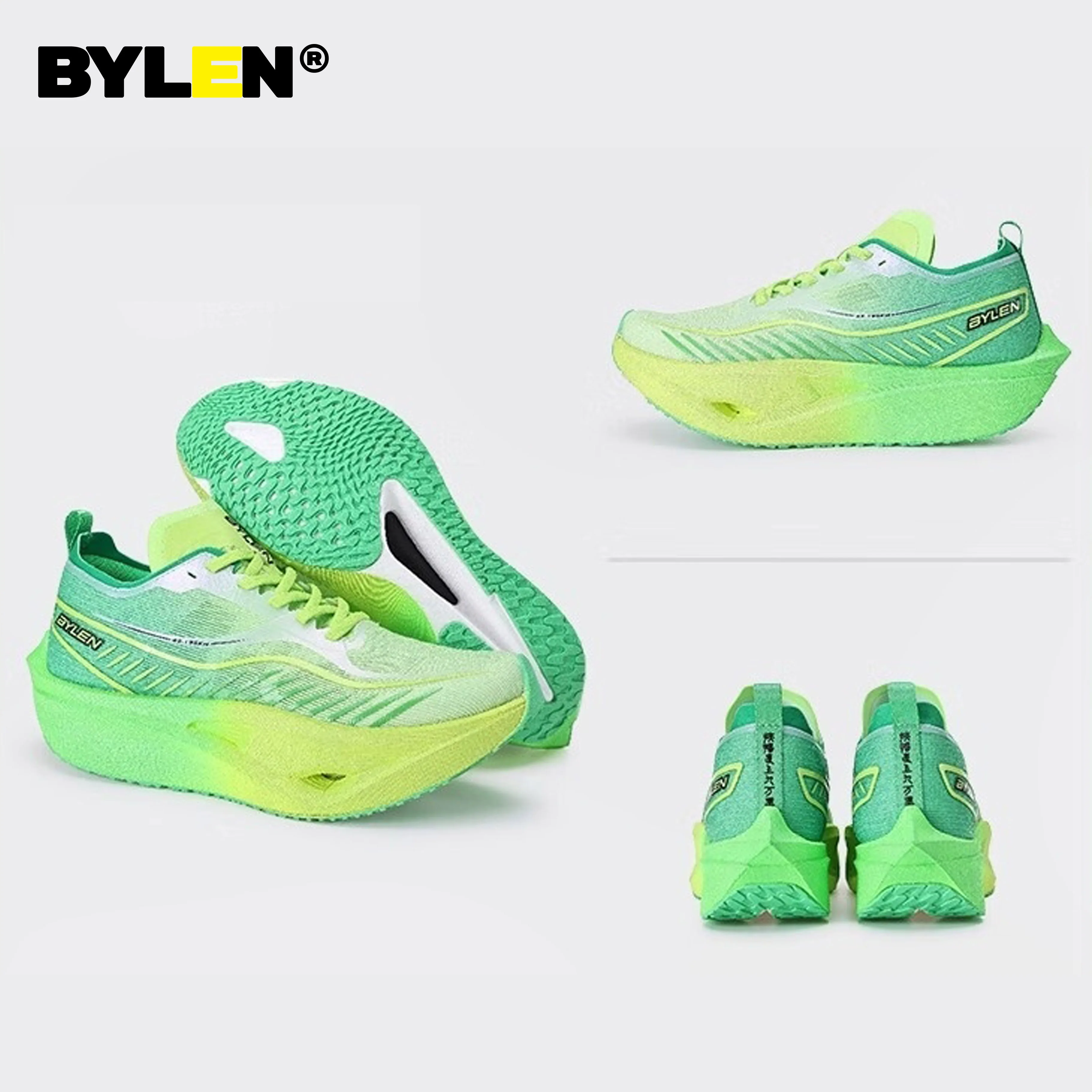 BYLEN Men Running Shoes Racing Marathon Full Palm Carbon Plate Traction Stable Rebound Jogging Sports Sneakers