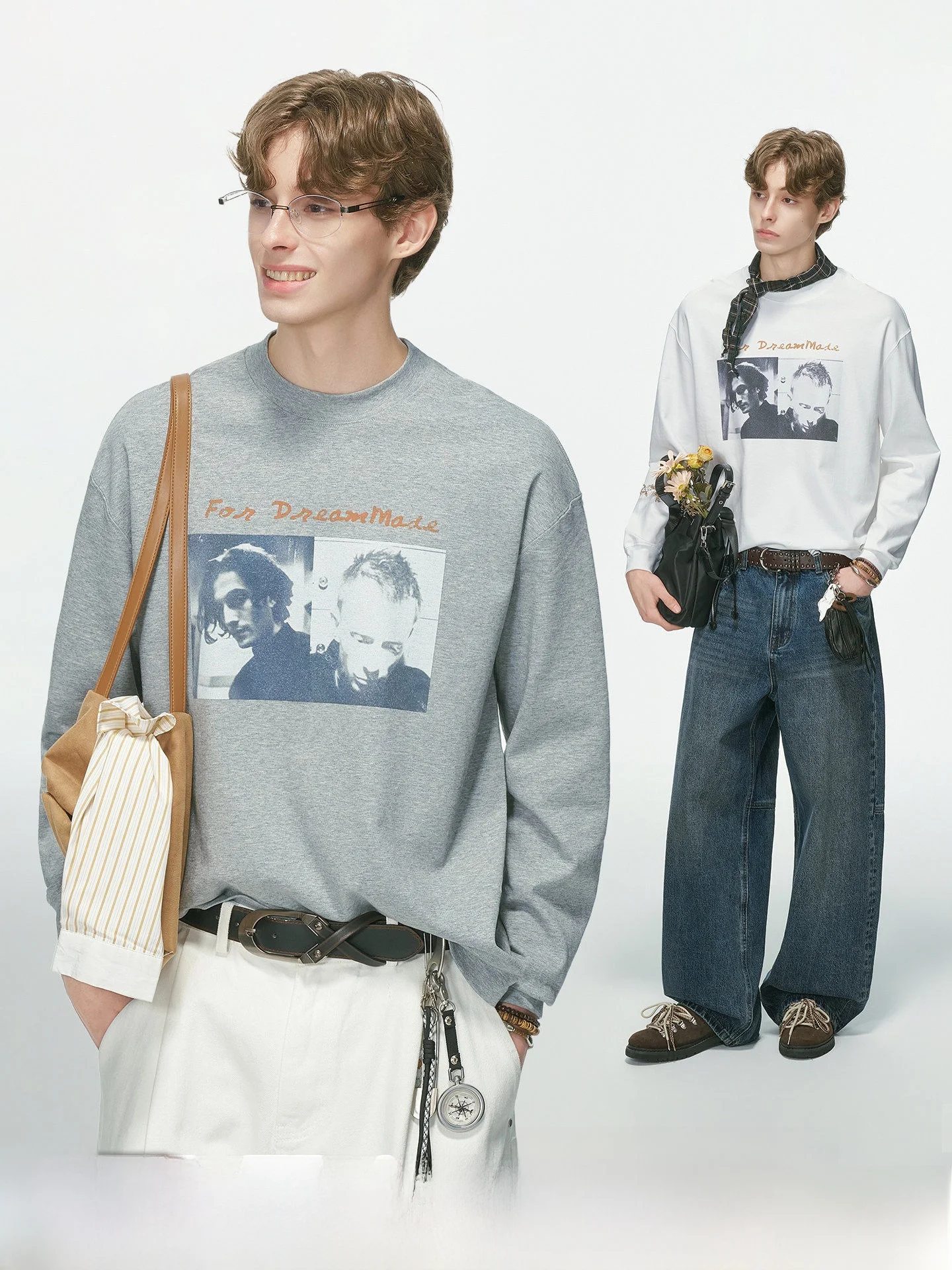 Dream Made American Style round Neck Long Sleeve T-Shirt Men's Base Layer Top Printed Casual Cotton Blend Commute Suitable