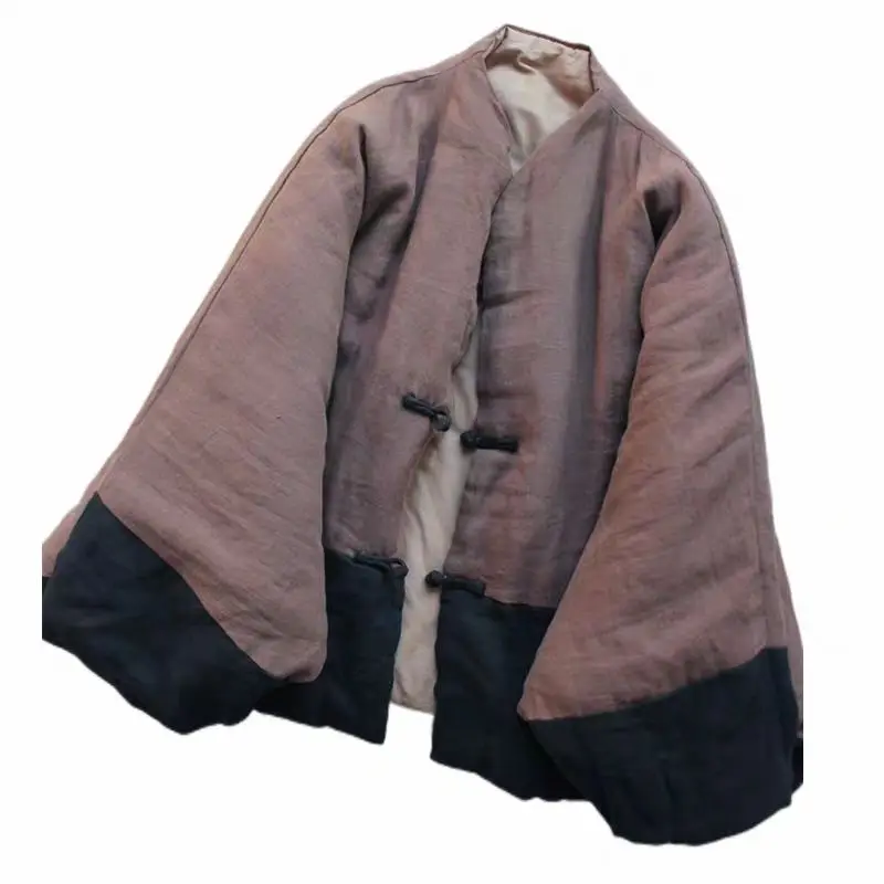 Women's Autumn Spring Top Coat Cotton Coat Shawl Flowing Hemp Color Blocking Button Warm Retro Comfortable Casual Soft Versatile