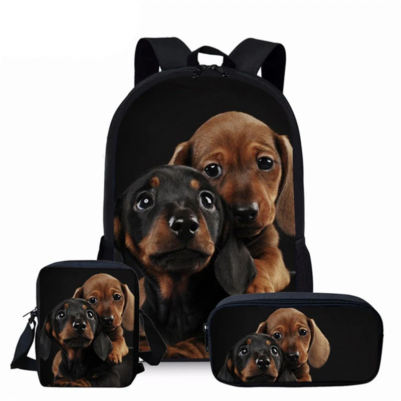 Sac à dos Cool Black Dog imprimé en 3D, cartable pour étudiant, sac à dos pour ordinateur portable, sac initié, étui à crayons, cadeau pour enfants, adolescents, 3 pièces par ensemble