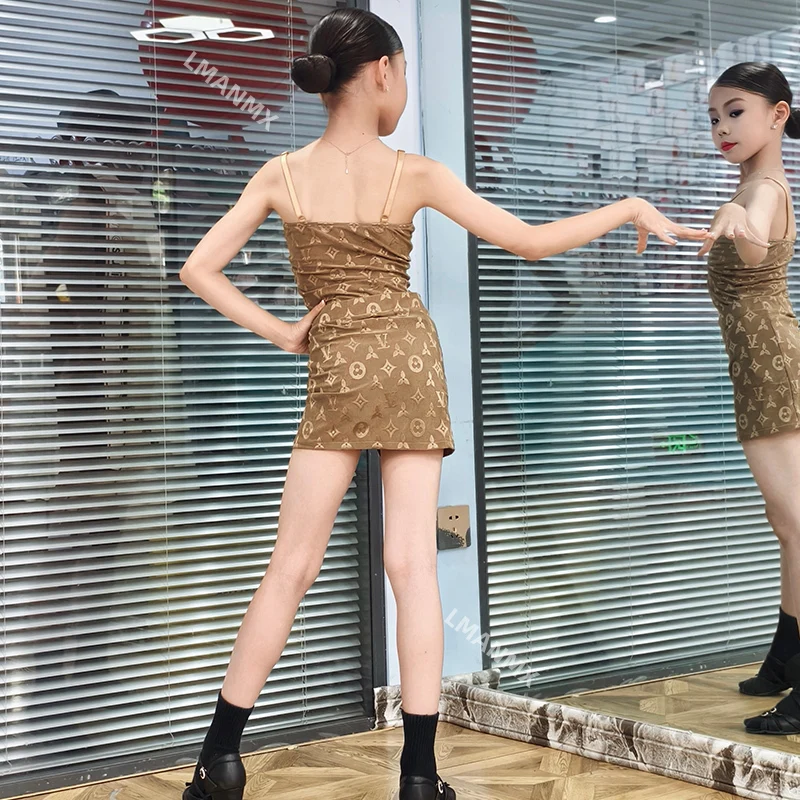 Summer new Latin dance costume for girls, training uniform, grading exam, split body suspender, hip hugging skirt