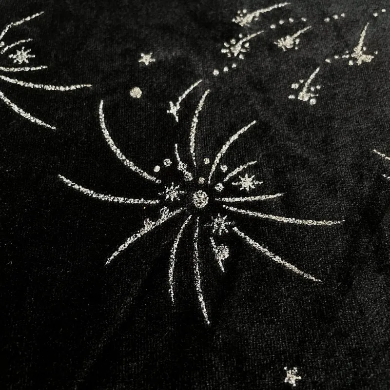 Black Velvet Firework Embroidery Fabric for Dress Tablecloth Curtain Heavy Duty DIY New Vintage Clothing Fashion Fabric