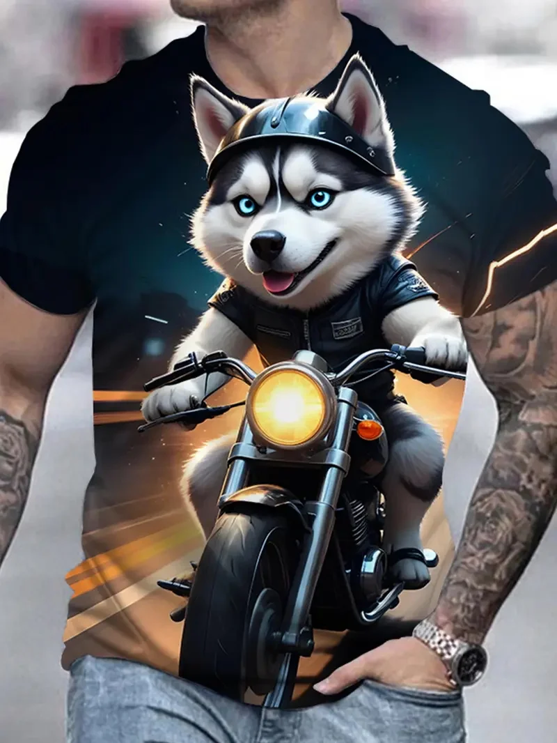 Men's Husky Print T-Shirt Casual Short Sleeve Breathable Round Neck Tshirts For Men Funny Animal Dog Graphic T Shirts Tops