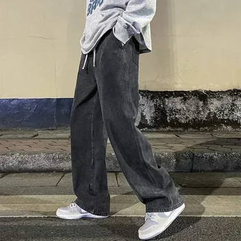New Streetwear Loose Jeans Men Korean Style Fashion Loose Straight Wide Leg Pants Men's Brand Clothing Black Light Blue 2 New Streetwear Loose Jeans Men Korean Style Fashion Loose Straight Wide Leg Pants Men's Brand Clothing Black Light Blue 2