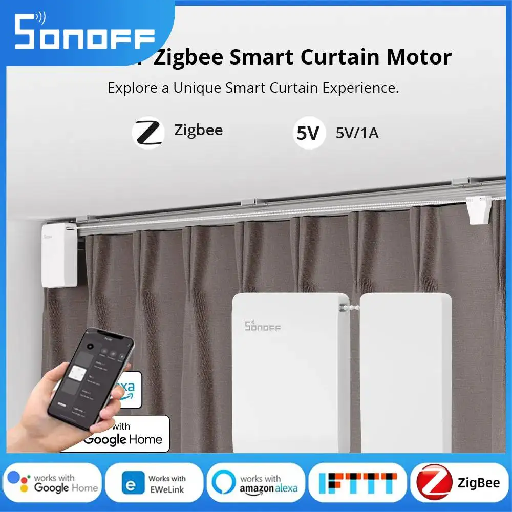 

SONOFF Zbcurtain Zigbee Smart Curtain Motor Battery Powered Stepless Adjustable Work With Alexa Google Smartthing Home Assistant