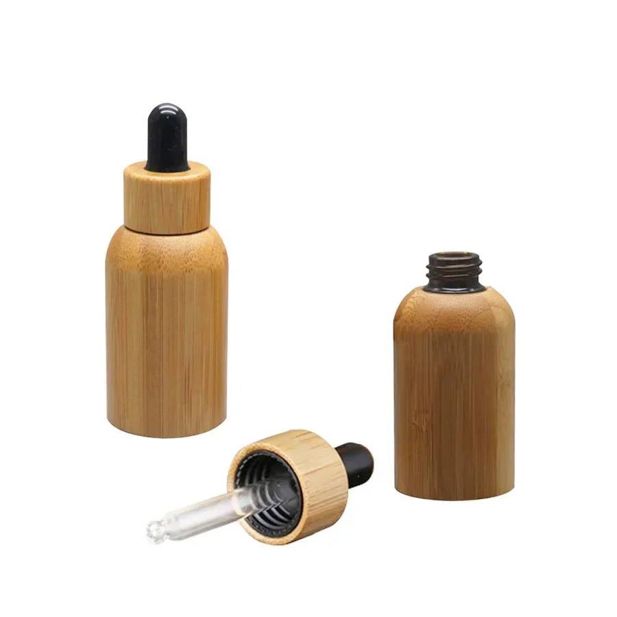 Couvercle compte-gouttes en verre avec coque en bois de bambou naturel bionickel able, bouchons pour récipient cosmétique de voyage, 30ml, 50ml, 100ml, 120ml, 50x18mm