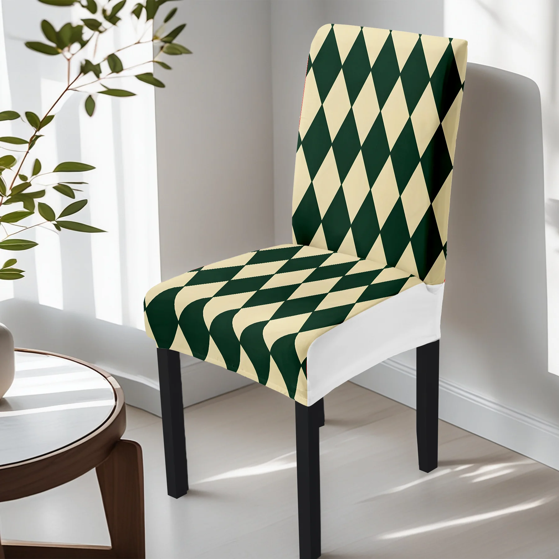 

2026 New Elastic Full - Coverage Chair Cover, Argyle Pattern (Green & Yellow), Washable & Fade - Resist