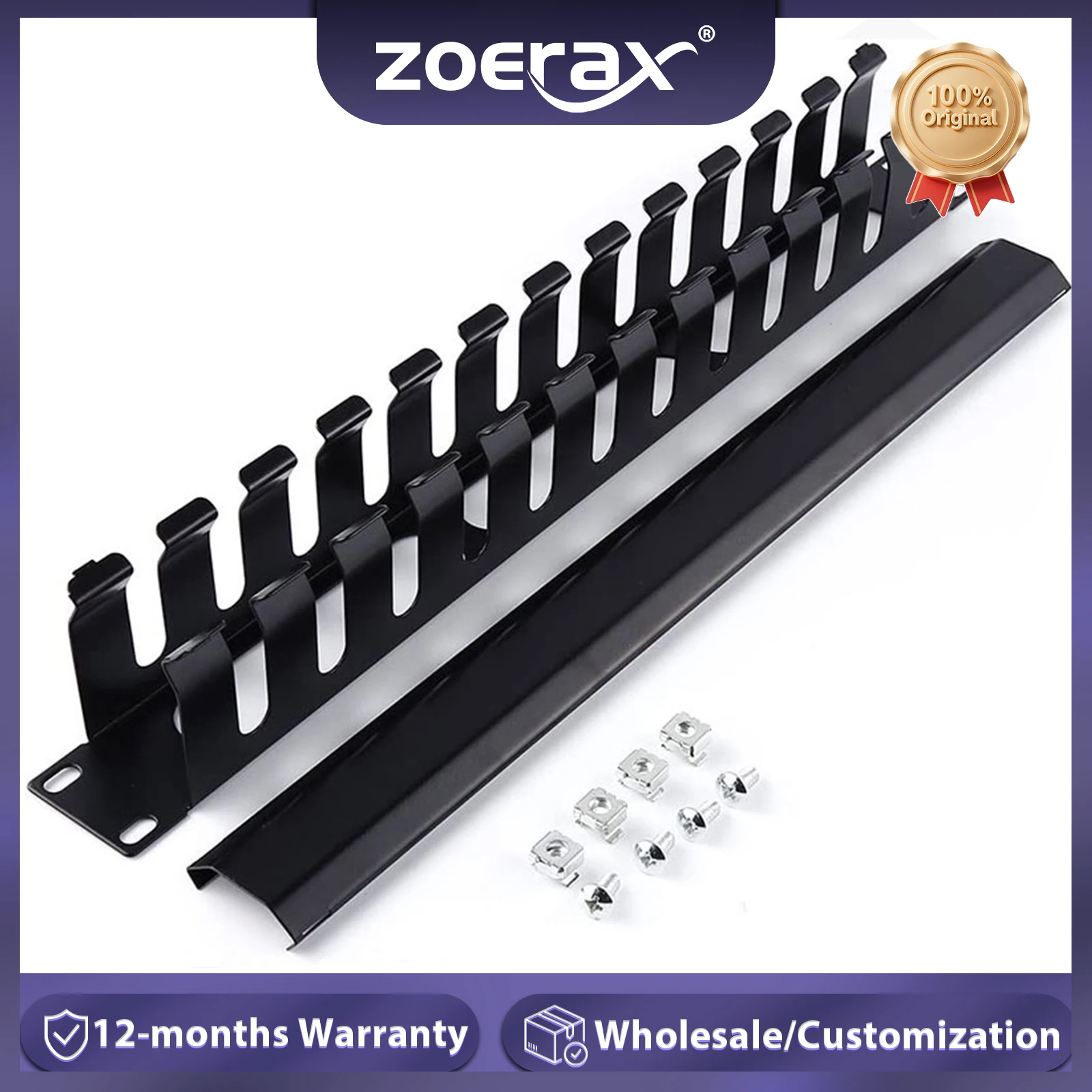 ZoeRax 1U 19 Inch Rack Mount Cable Management- All Metal 24 Slot Horizontal Wire Manager Server Rack Mount Cable Organizer