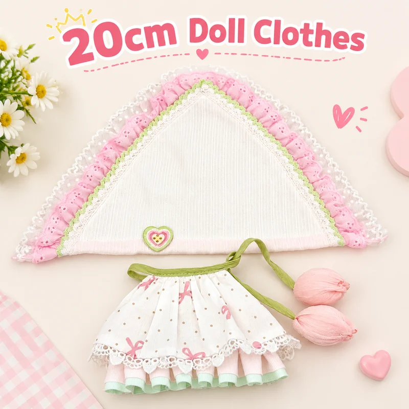 20cm Cotton Doll Clothes Tulip Letter Series Dress Set Cute Lace Cake Dress Aesthetic Design Spring Fresh Style