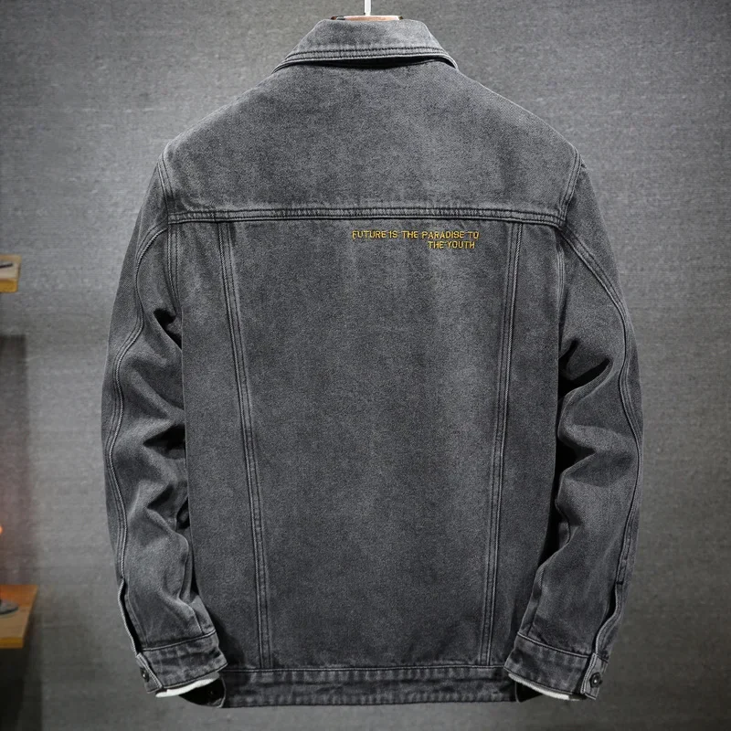 2023 New Autumn Men's Retro Gray Denim Jacket Fashion Casual Cotton Cowboy Coat Male Brand Clothes Plus Size 5XL 6XL 7XL