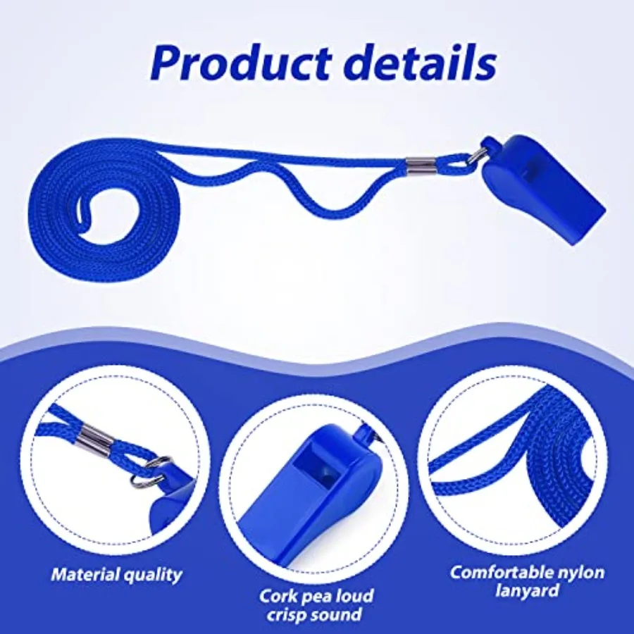 2개입 스포츠 호루라기 큰 소리 ABS 플라스틱 호루라기 끈 포함 훈련 생존 비상 스포츠 심판 코치 교사용