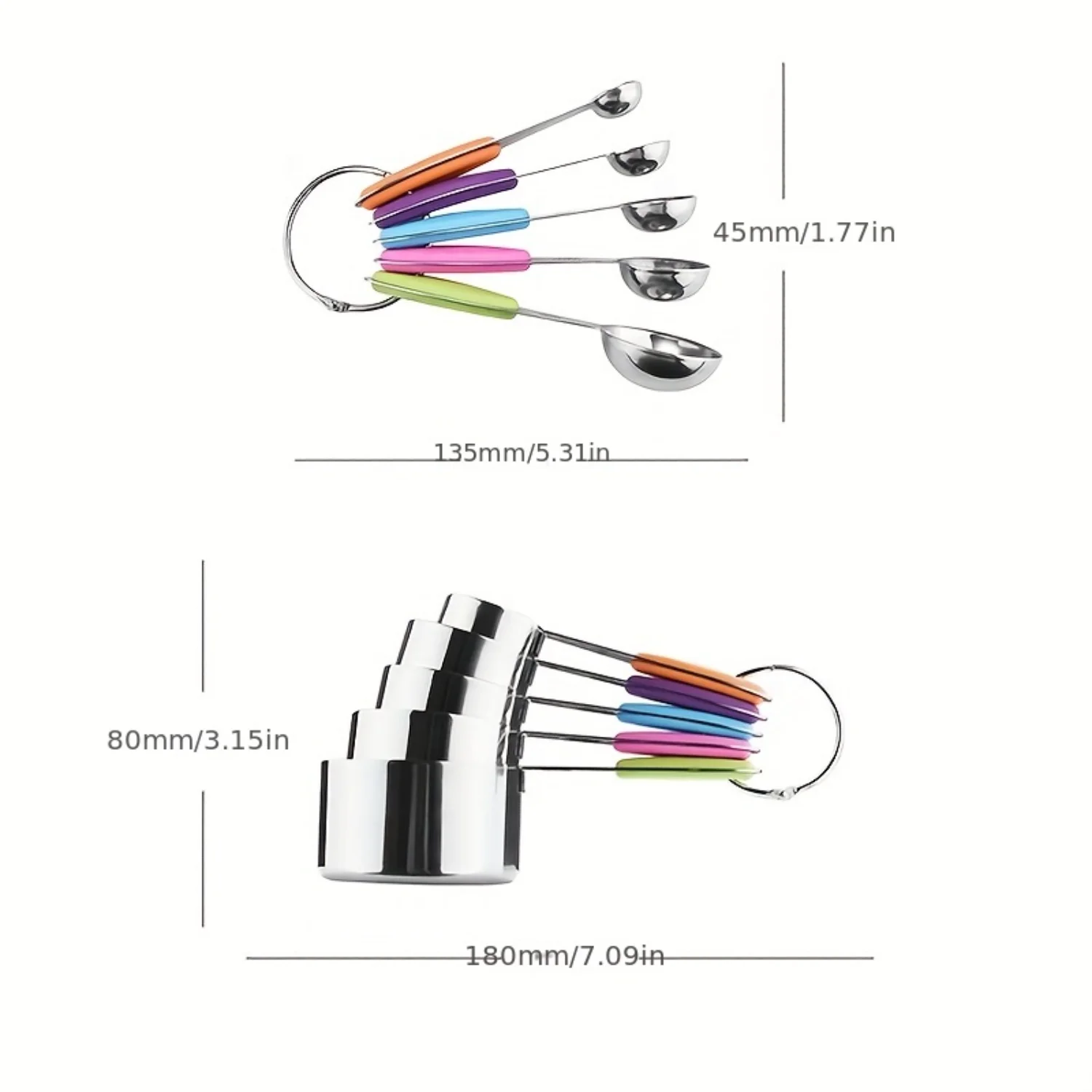 مجموعة أكواب وملاعق قياس 10 قطع - ستانلس ستيل مع مقابض سيليكون، مجموعة ملعقة قياس متدرجة ومجموعة أكواب أساسية