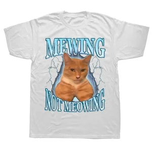 Frauen und lustige Männer Katzen Katzen Grafisches T-Shirt, 100% Baumwolle, weich, Unisex, O-Tee-Tops, schön, mewing, mewing, Größe von EU 11 Hauptverkäufe lustiges Shirt - №6