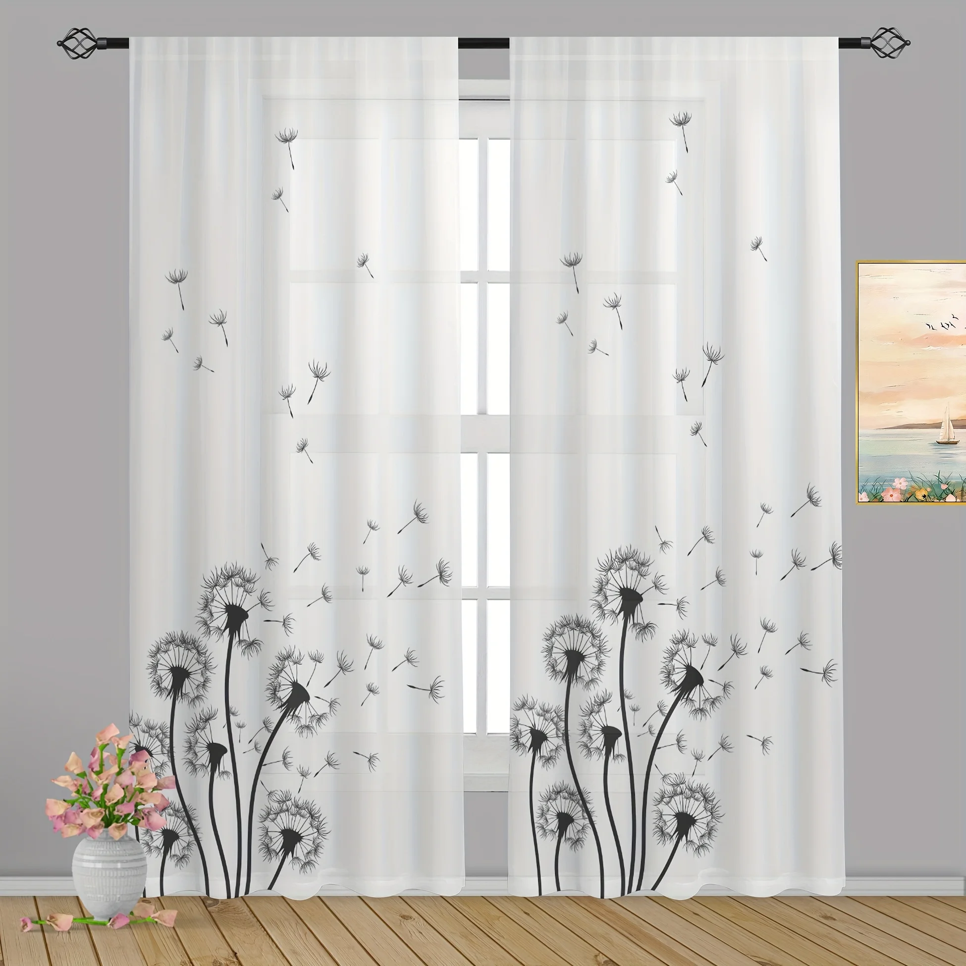 Boho Floral Dandelion Spring Curtains Panels for Living Room Bedroom Rustic Cottagecore Style Home Window Drapery Blinds