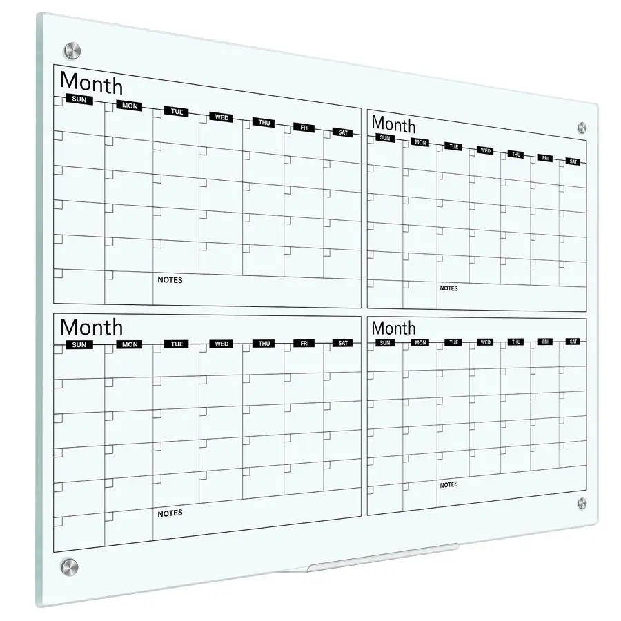 

Whiteboard Calendar DryErase White Board Planner Glass Large Wall Mounted Calendar with Marker Tray for Wall Home or OfficeTrans