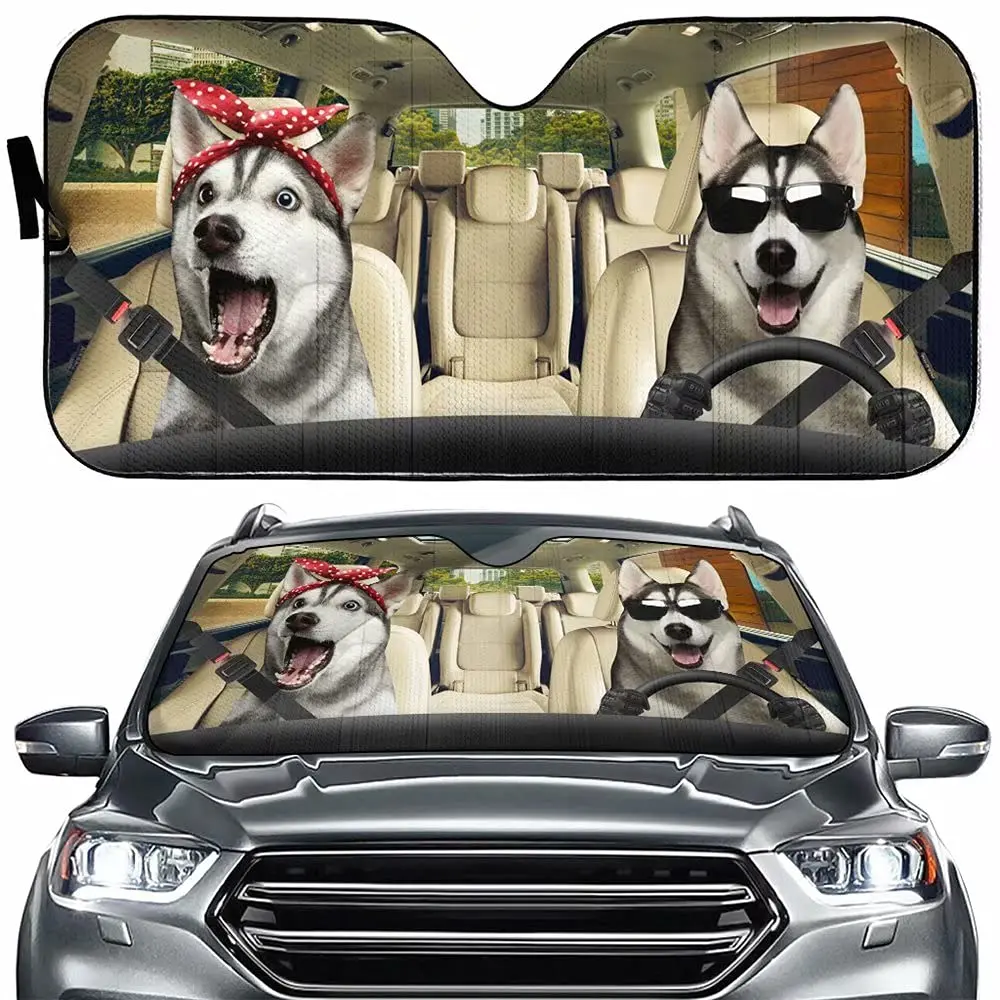 Greture Husky Dog Windshield Sun Shade for Car SUV Truck Front Window Sun Shade Visor Shield Cover 57x27.5 Inches Car Sunshade