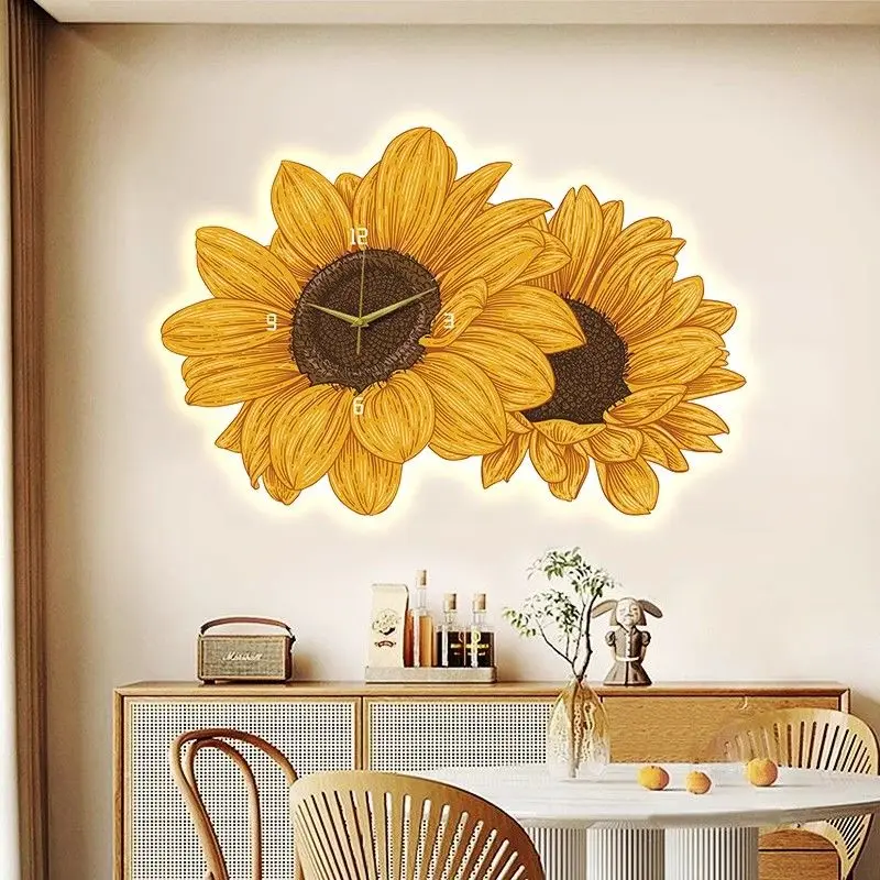 Nordic restaurant decoration painting time table hanging wall sunflower creative hanging clock