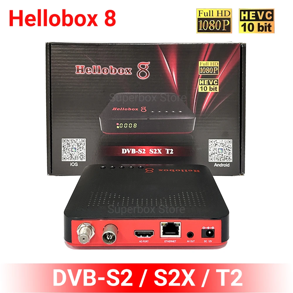 Hellobox8 Satellite TV Receiver DVB-S2X DVB-T2 Built-in WiFi Full HD 1080P HEVC 10bit RJ45 DVB Player Port Hellobox 8