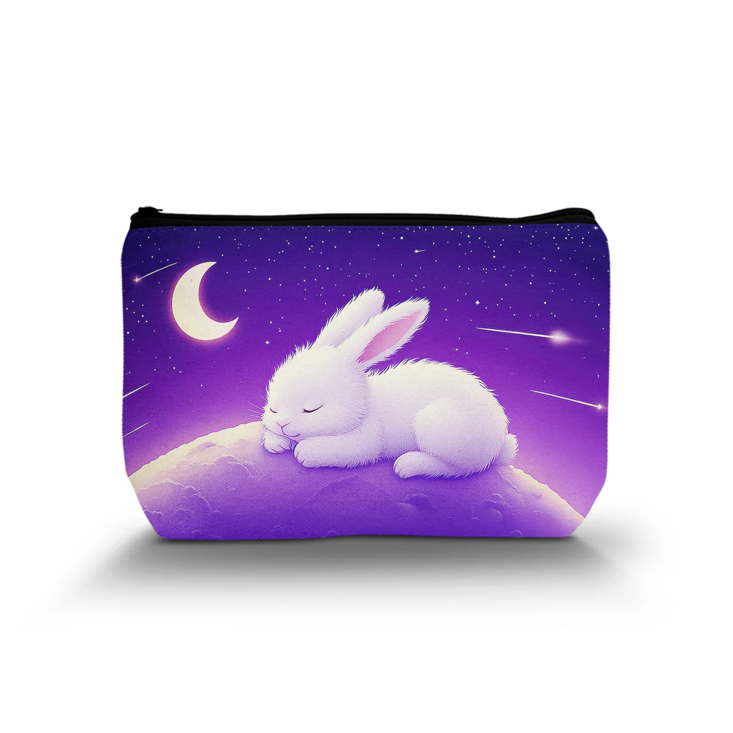 1Pc Charming Bunny And Moon Fashion Cosmetic Bag Durable Multifunctional Zipper Portable Women Cosmetic Bag Suitable For Daily A