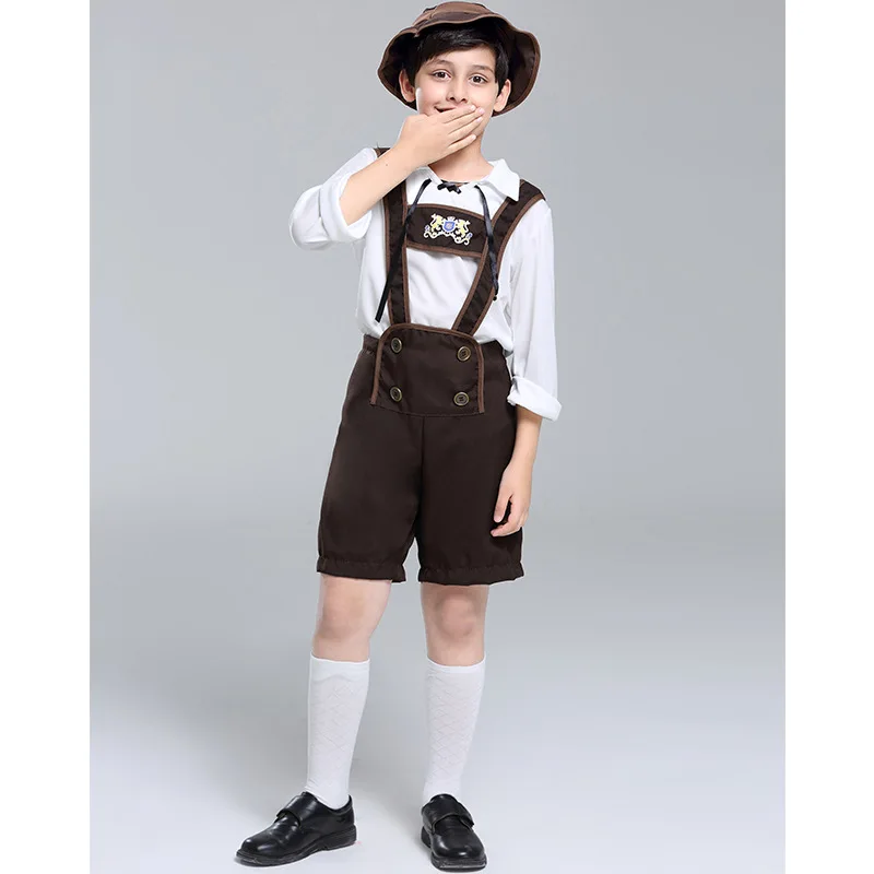 2024 children Boy Oktoberfest Lederhosen Shirt Hat Kid Beer Costume Bavarian Party Beer Outfit Halloween Fancy Dress