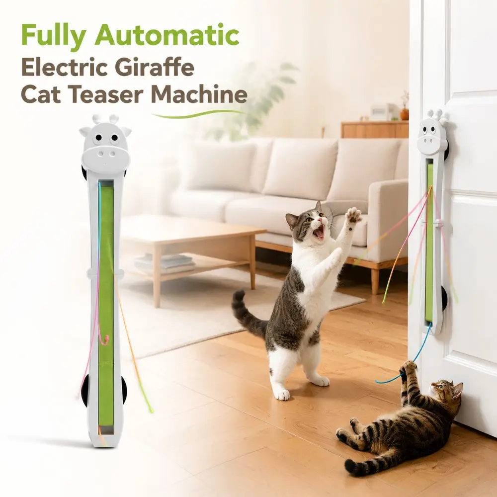 2 PCS Automatic Interactive Cat Toy, Wall Mounted Cat Teaser Wand with Moving Rope, Indoor Kitten Exercise Toy for Bored Cats