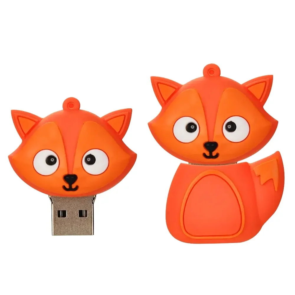 Pendrive de almacenamiento externo de animales de dibujos animados, unidad Flash USB con capacidad Real, regalo creativo, lindo Zorro, 64GB