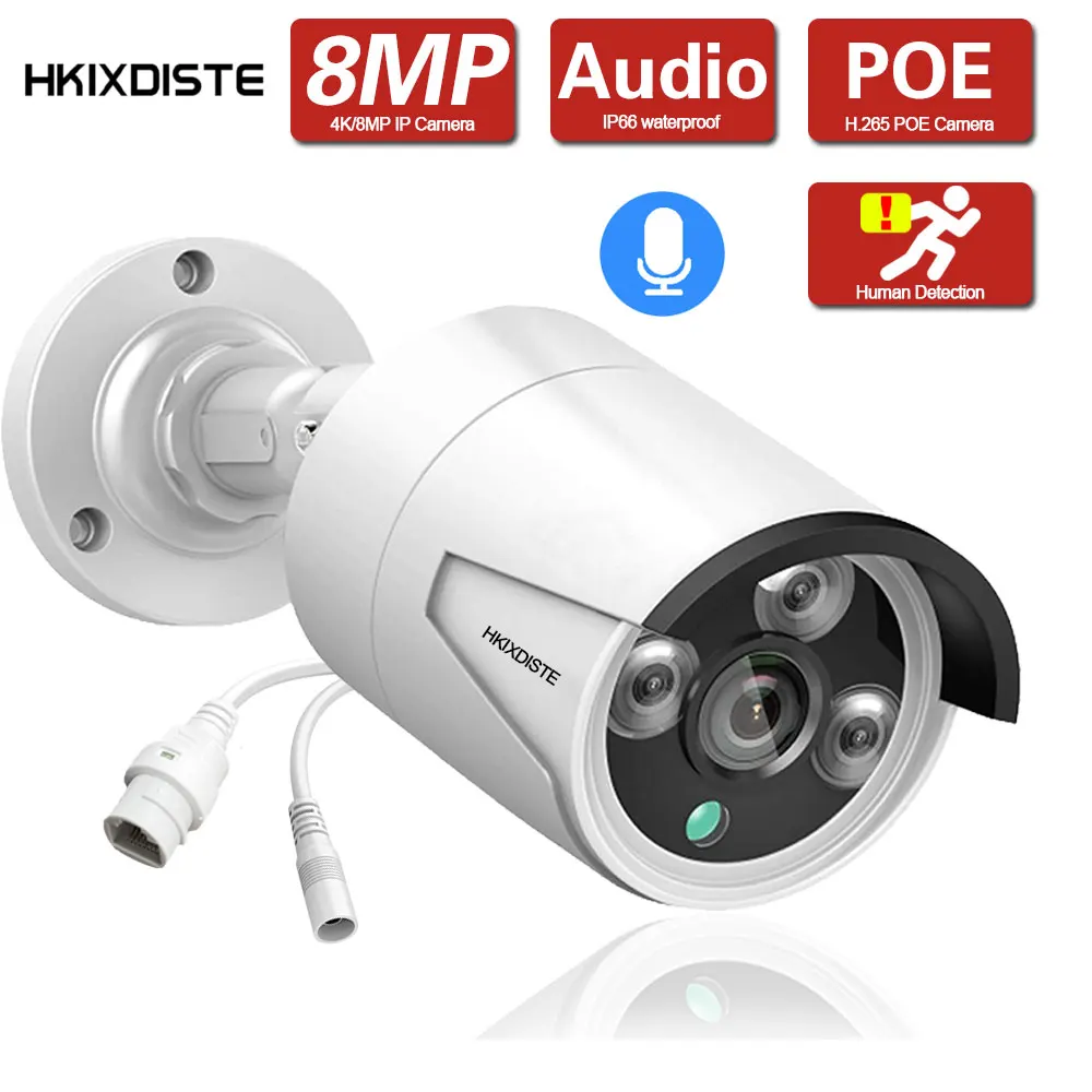 

Motion Detection IP CCTV Security Surveillance Camera Outdoor Street Waterproof Bullet Cameras HD 8MP POE Monitoring Cam 4K