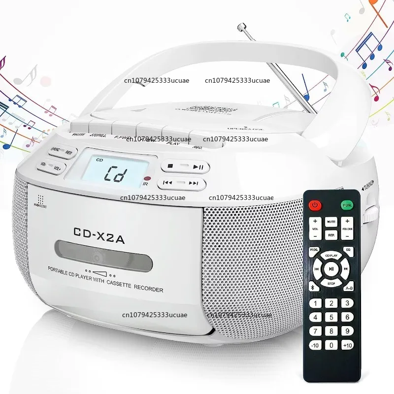 

CD Player Speaker Cassette Tape Combo with AM/FM Radio Remote Control Tape Recorder LCD Display Home Use DC Power Supply