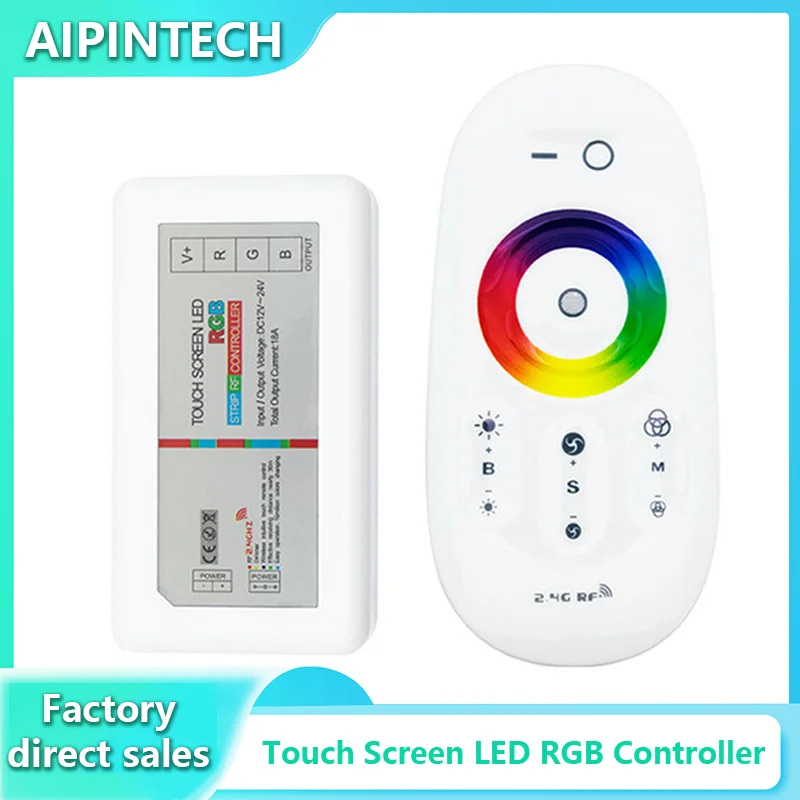 2.4G Rf Rgb Led Controller Dc12-24V 18A Rohs Touch Screen Remote Led Rgb Strip Rf Control Pwm 12V 24V Led Strip Light Controller