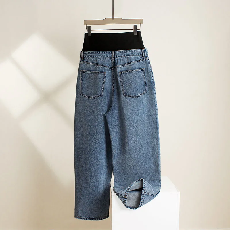 Y2K-Pantalon droit décontracté en coton pour femme, couleur flashy, épissage à la taille, pantalon traînant, haute audiJeans2024, printemps et été