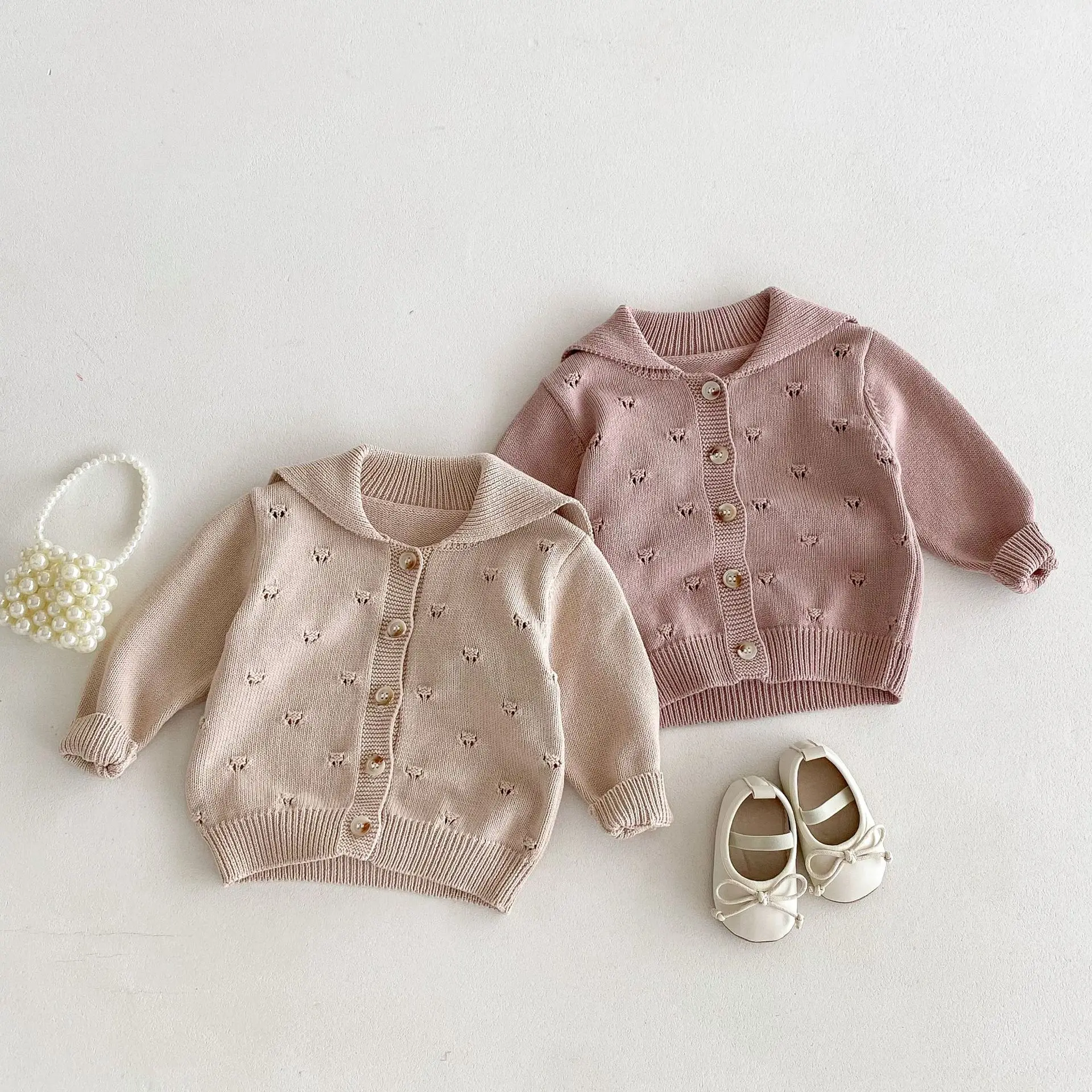 

Autumn New Children Sweater Coat Solid Girls Lapel Hollow Out Brocade Knitwear Toddler Baby Casual Knitted Cardigan Kids Clothes