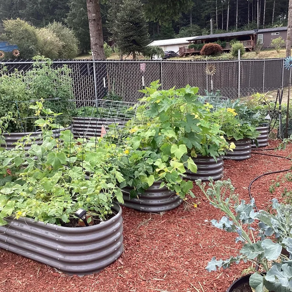 ANLEOLIFE 2 قطعة 6X2X1.5 قدم بيضاوية مستديرة مجلفنة أثار سرير الحديقة في الهواء الطلق لزراعة الخضروات والزهور والأعشاب، رمادي كوارتز