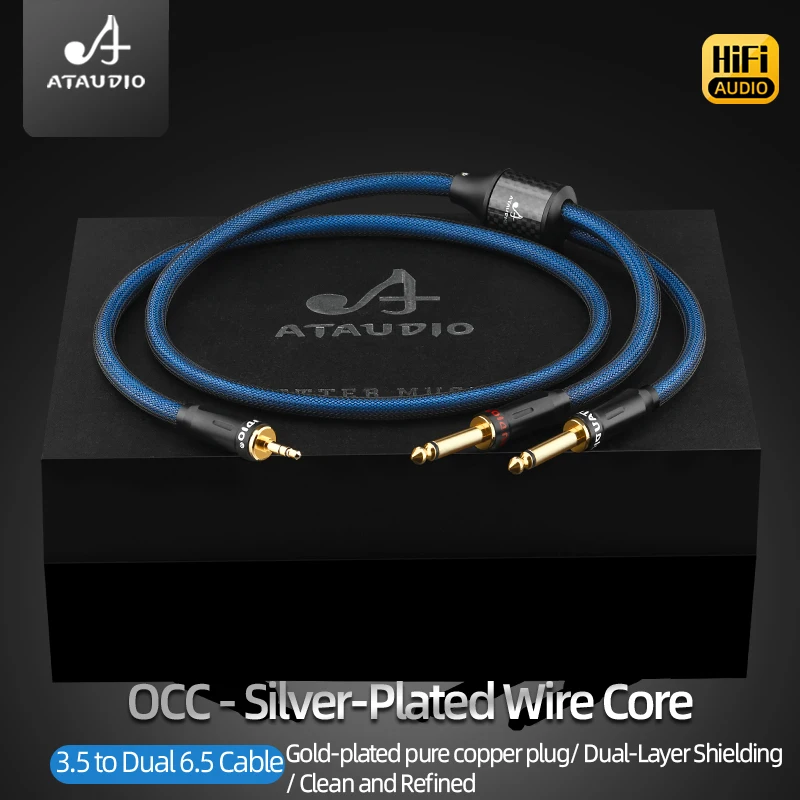 

Кабель ATAUDIO 3.5 мм Jack на двойной 6.35 мм TS, OCC, посеребренный, с двойной защитой, для ПК, наушников, микшерных пультов