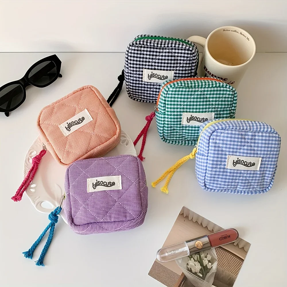 Korean Style Minimalist Cosmetic Pouch,Small Square Makeup Bag with Zipper, Portable Storage for Lipstick, Coin Purse for Women