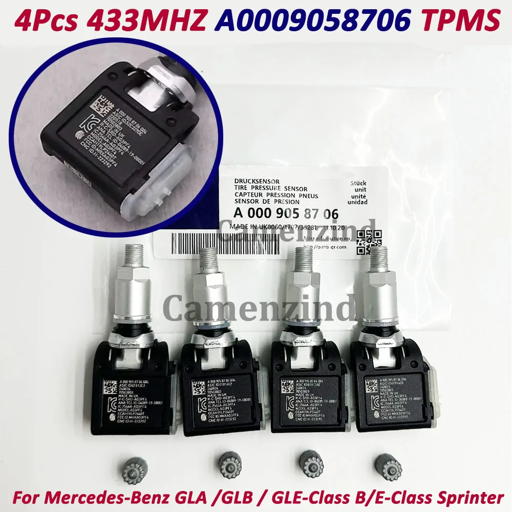 

4 шт. A0009058706 0009058706 A0009058413 433 МГц TPMS датчик давления в шинах для Mercedes-Benz GLA/GLB/GLE/B/E-Class Sprinter