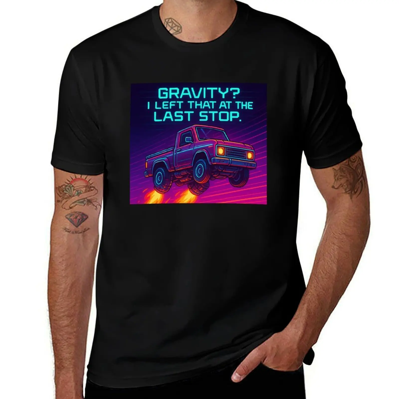 

Gravity I Left That at the Last Stop – Futuristic Truck Art T-Shirt graphic tee shirt customs design your own clothing for men