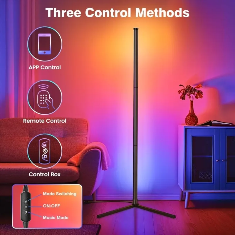 

RGB LED Corner Lamp with Music Sync, Smart App and Remote Control Color Changing Ambience Light, LED Lamp with 16 Million Colors