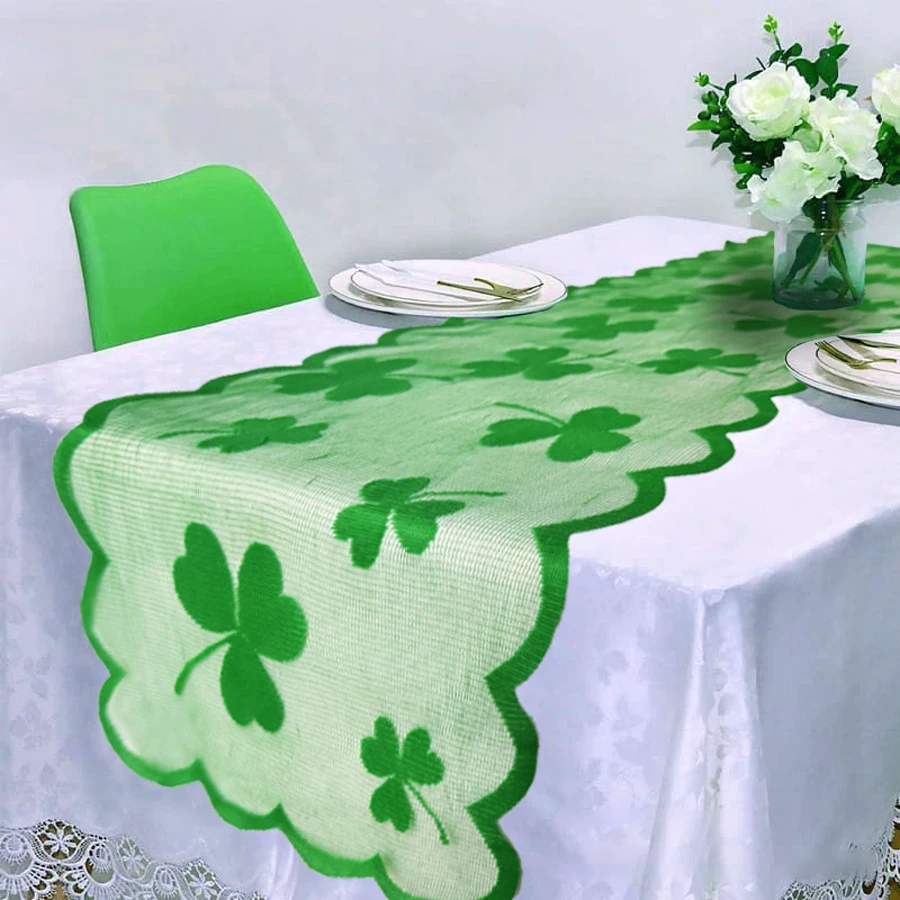 1 Piece of Green Clover Lace Woven Tablecloth, Suitable for Family Gatherings, Lightweight and Convenient to Use