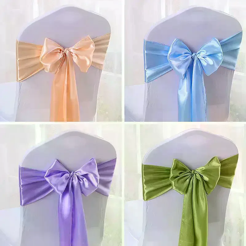 1 Pcs Satin Chair Sashes Elegant Premium Quality Chair Ribbons Bows Chairs Tie Back Chairs Decoration For Wedding Banquet Party