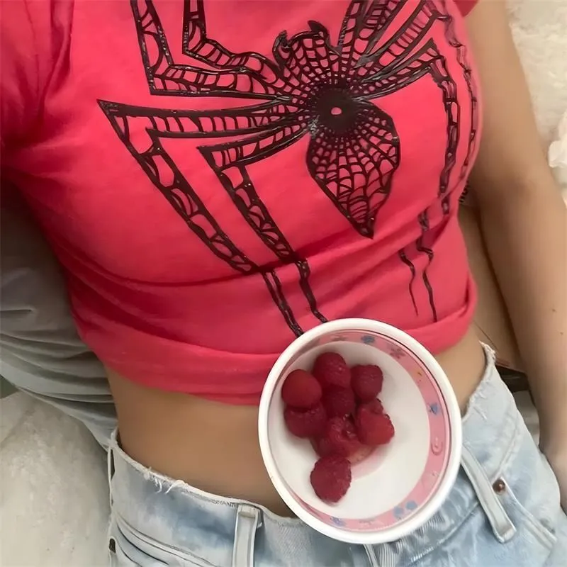 

Y2k Grunge Printed Women's Sexy Tank Top Street Apparel Aesthetics Clothing Short Top 2000s Women Spider print Retro Fashion