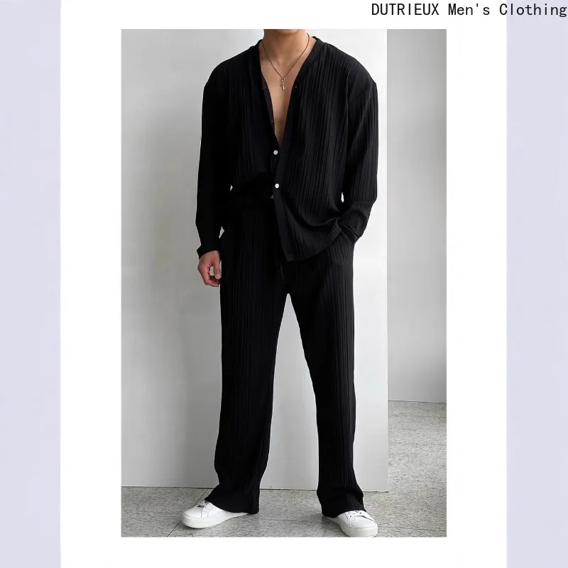 Business Casual Oversized Long-sleeved Shirt and Pants Suit, Autumn Loose-fit Men's Two-piece Set, Soft Comfortable Men's Outfit - Image 5