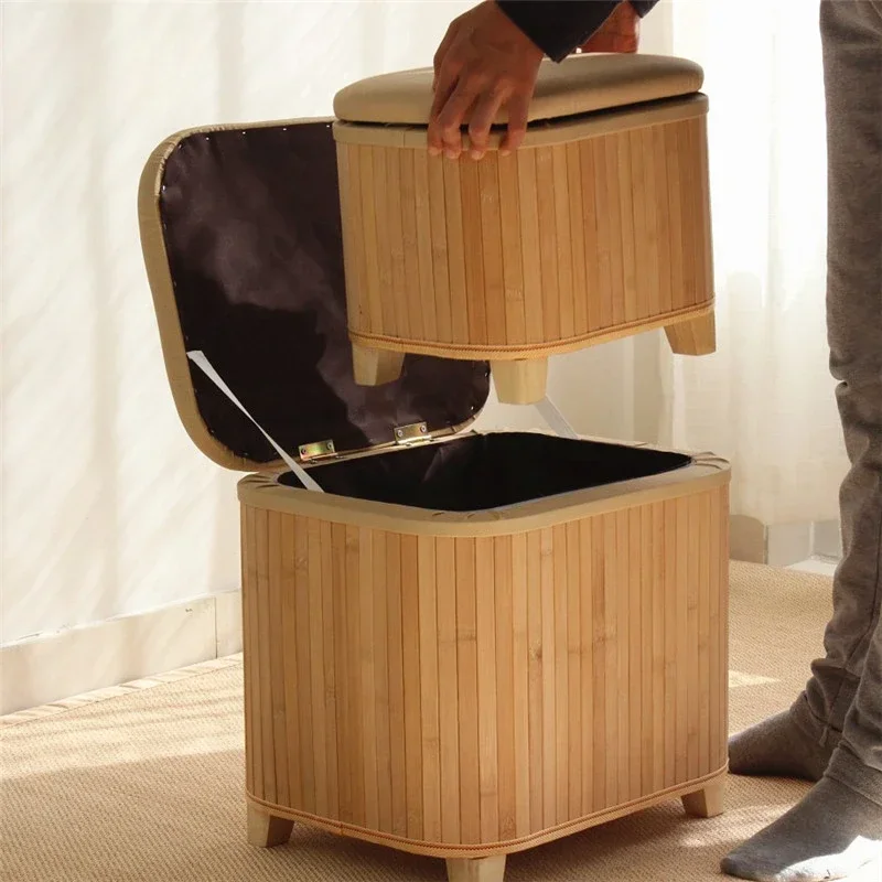 Taburete cuadrado pequeño japonés de madera maciza para el hogar, organizador moderno de almacenamiento de artículos diversos y juguetes, taburete para cambiar zapatos de pasillo