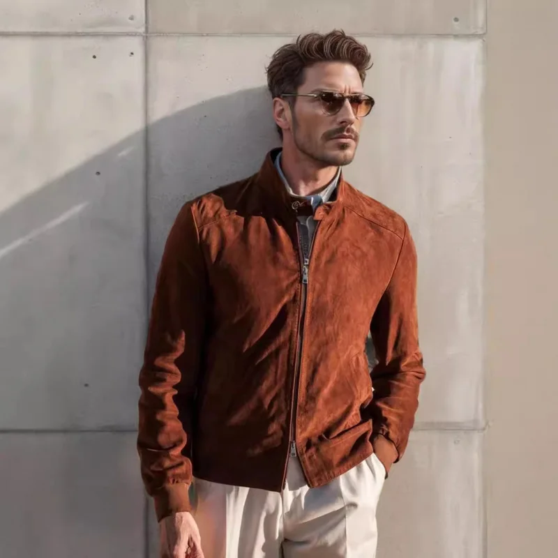 Cappotto primaverile e autunnale da uomo di alta qualità Cross-Century Giacca boutique in pelle scamosciata dal design classico britannico